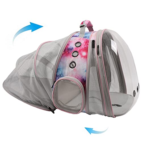 Galaxy Pink Dual Expandable Cat Backpack Carrier, Fit up to 20 lbs, Expandable Pet Carrier Backpack for Large Fat Cat and Small Puppy - color: Galaxy Pink