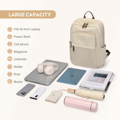 Hiking Travel Backpack for Women Casual Business Weekender Multilayer Laptop Bag,16 Inch,Apricot - color: A-apricot, size: 16 Inch