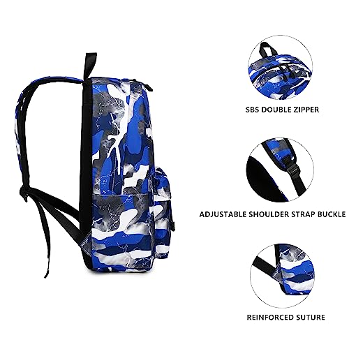 Lmwzh Backpack For Boys Girls Elementary Waterproof teen School Bags Kids Bookbag Lightweight Camo Blue - color: Blue