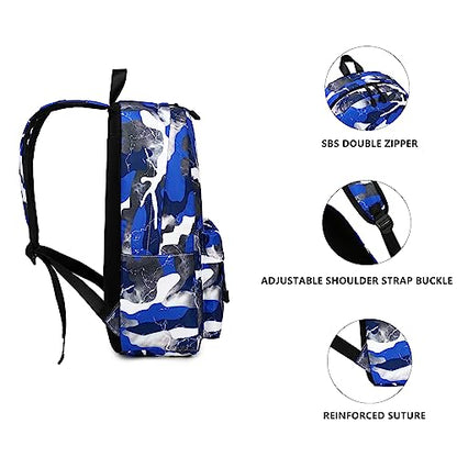 Lmwzh Backpack For Boys Girls Elementary Waterproof teen School Bags Kids Bookbag Lightweight Camo Blue - color: Blue