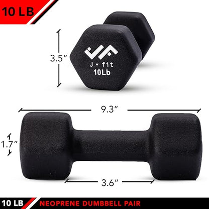 JFIT Dumbbell Pairs or Sets – Neoprene & Vinyl Coated Hand Weights for Home Gym, Strength Training, Aerobics, Cardio Exercise and Fitness - size: 10 lbs (Pair), style: Dumbbell Pair
