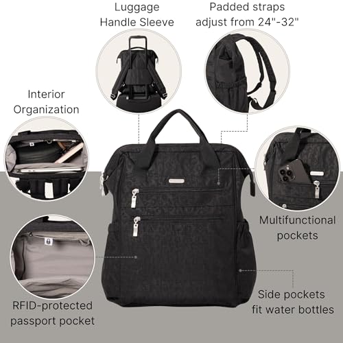 Baggallini City Scape Backpack - 15"x11" Lightweight Work Travel Bag w/Luggage Sleeve & RFID - color: Black Cheetah Emboss