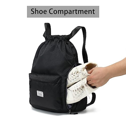 FUXINGYAO Drawstring Backpack Sports Gym Bag with Shoes Compartment, String Backpack Cinch for Women Men (Grey) - color: Grey