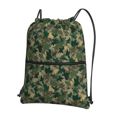 JOOCAR Camo Drawstring Bag Green Dinosaur Backpack Draw String Bags Waterproof Lightweight Sports Gym Beach Sackpack Zipper Pocket for Men Women - color: B2