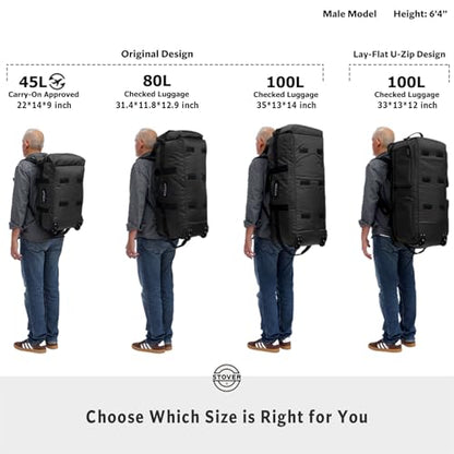 STOVER 45/80/100L Carry-On Rolling Duffel Bag with Wheels, Medium Durable Travel Duffle w/Toiletry Bag, Packable, Foldable with Shoulder Straps- Use as Luggage or Backpack, Men/Women (Black) - color: Black