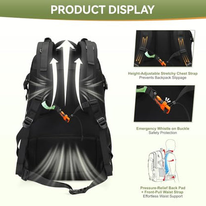 Hiking Backpack for Men Women, 50L Large Capacity Waterproof Mountaineering Backpack, Breathable Outdoor Daypack, Adjustable Trekking Rucksack for Camping Climbing Travel Climbing Travel - color: 50l-black