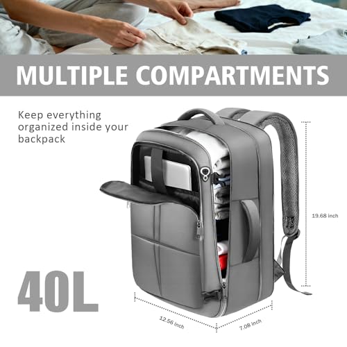 tazbuzo Travel Backpack, Extra Large 50L Flight Approved Carry on Backpack, Expandable Waterproof Business Suitcase Daypack Big Bag Fits 18.4 Inch Laptop, Grey - color: Grey
