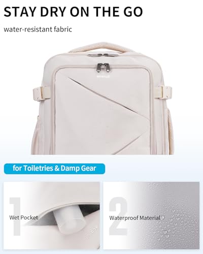ECOHUB Carry On Travel Backpack, Expandable Airlines Personal Item Bag 18x14x8, Water Resistant 17 inch Laptop Backpack Flight Approved, 12 Pockets 30L Work Backpacks with Wet Pocket & Cable Slot - color: White, size: 18 inch underseat