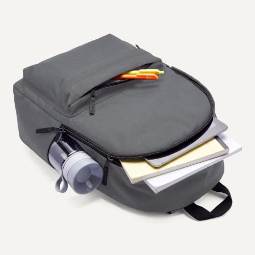 Amazon Basics Classic School Backpack with Multiple Compartments, Sturdy Construction, Adjustable Straps - Grey - color: Grey