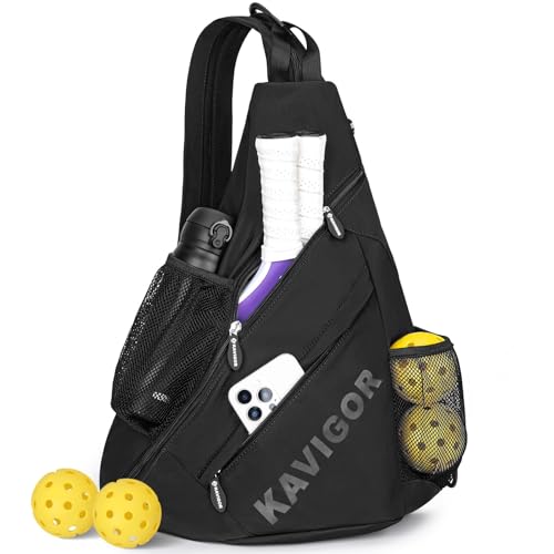KAVIGOR Pickleball Sling Bag, Convertible Ultra-Light Backpack with Skin-Soft Fabric & Wet/Dry Pocket, Fits 4 Paddles + Gear - color: Classic Black