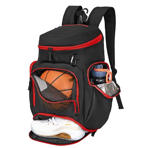 LARIPOP Basketball Backpack with Ball & Ventilated Shoe Compartment Insulated Pockets for Men Training - color: Red