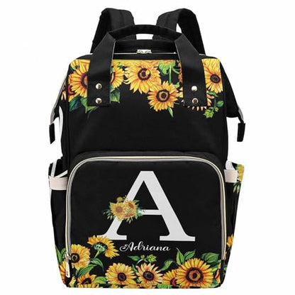 Newcos Personalized Lovely Sunflowers with Initial Letter Diaper Backpack with Custom Name Shoulder Mommy Baby Bag, One Size - color: Mul 01