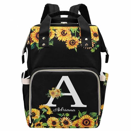Newcos Personalized Lovely Sunflowers with Initial Letter Diaper Backpack with Custom Name Shoulder Mommy Baby Bag, One Size - color: Mul 01