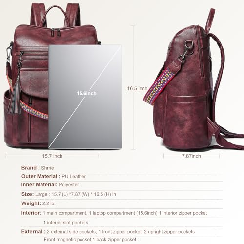 Shrrie Laptop Backpack for Women 15.6 inch,Travel Leather Backpack Purse Nurse Teacher Carry on Backpack Computer Bag,Professional Water-Resistant College Business Work Casual Daypack,Two-tone Maroon - color: Two-tone Maroon