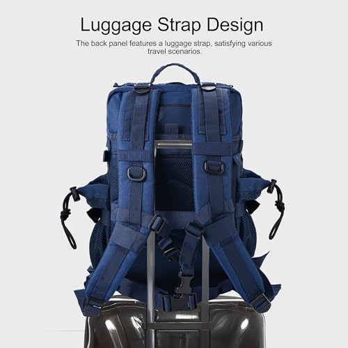 LHI Military Tactical Backpack for Men and Women 45L Army 3 Days Assault Pack Bag Large Rucksack with Shoe Compartment - Black and White - color: 1.21 Shoe Compartment（blue）