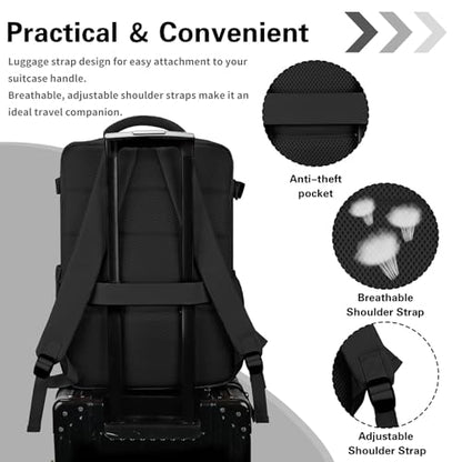 Carry On Backpack for Women & Men – Airline Approved Underseat Size, 15.6" Laptop Compartment, TSA-Friendly 180° Opening, Anti-Theft Business Travel Backpack with Trolley Sleeve(Black, Large) - color: Black, size: Large