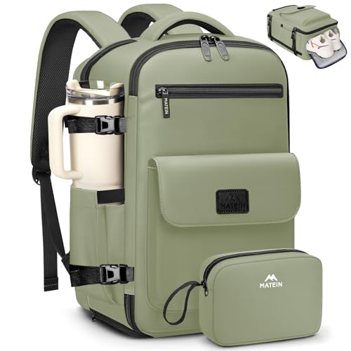 MATEIN 18x14x8 Personal Item Backpack Underseat Bag for Frontier Airline | TSA Approved, Shoe Compartment, Water Bottle Holder, Water Resistant, Lightweight Travel, Fit 15.6" Laptops, Women Men, Green - color: Green