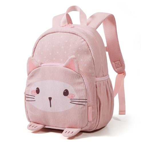 mommore Corduroy Toddler Backpack for Girls 2-4, 3D Cute Kindergarten Backpack for Boys Girls - 13 inch Preschool Daycare Backpacks - Cat - color: Cat, style: Toddler-13"h