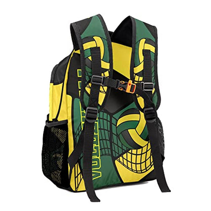 Volleyball Green Gold Black Backpack Shoulder Shopping Bag Travel Casual Bags with Name Text - color: Backpack 20