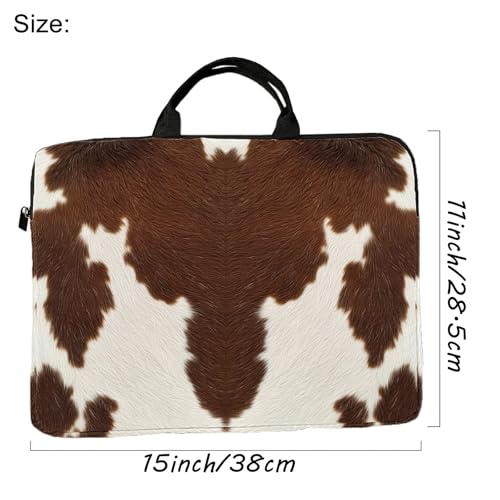 15-Inch Laptop Sleeve – Stylish, Lightweight, Shockproof, Water-Resistant Case for Lenovo, HP, Dell, Asus Notebooks - Brown and White Cowhide - color: Brown and White Cowhide