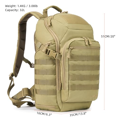 AMHEH 32L 1050D Urban Tactical Laptop Backpack, 17 Inch Computer, Tan | Suspended Tech Compartment, MOLLE Daypack, Everyday Carry, Commuting, Airplane Travel Approved, Get Home Bag - color: Tan