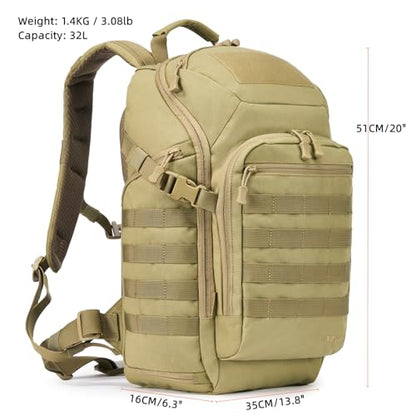 AMHEH 32L 1050D Urban Tactical Laptop Backpack, 17 Inch Computer, Tan | Suspended Tech Compartment, MOLLE Daypack, Everyday Carry, Commuting, Airplane Travel Approved, Get Home Bag - color: Tan