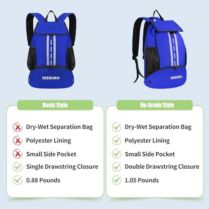 Soccer Backpack Multifunctional Sport Gym Bags with Dry-wet Separate & Shoe Compartment for Basketball Volleyball - color: Basic Model-Blue