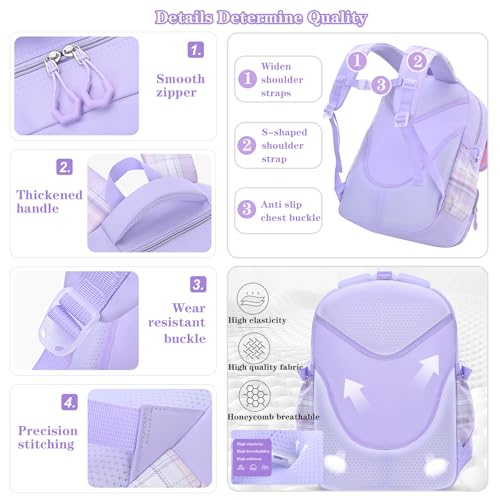 NSEQB Girls Backpack,Kids School Backpack With Lunch Box Pencil Case Set,Cute Childrens Schoolbag For Girls - color: Blue-3PCS