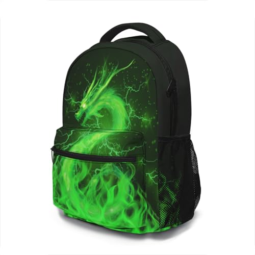 Miaoquhe Green Dragon Backpack Cool Animal Bookbag for Kids Teens Girls Boys Back to School Green Dragon Back pack for School Office Travel Hiking Laptop Computer Casual Daypack - color: Dragon-green