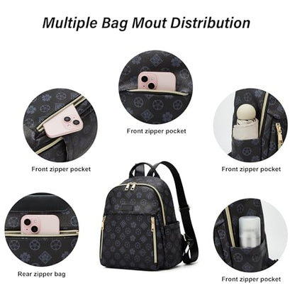 Makes Mini Backpack for Women, Stylish Daypack Purse Handbag Small Casual Daily Travel Bag, Lady Girls Gifts for Work School, 2pcs Sets - color: Black Flower