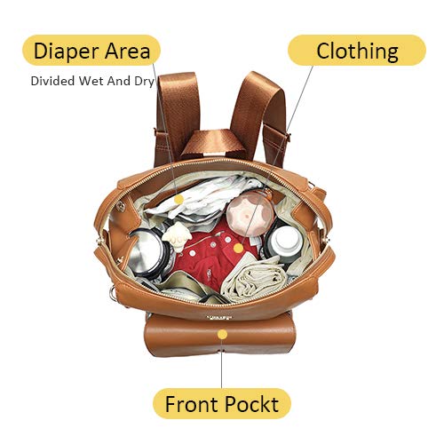 miss fong Diaper Bag Backpack Baby Diaper Bag for Girls and Boys, Leather Purse with 13 Pockets Diaper Bag Organizer,Changing Pad,Stroller Straps,4 Insulated Pockets - color: Brown