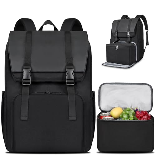 BERTASCHE Lunch Backpack, Laptop Backpack 15.6 inch w/Insulated Cooler Lunch box for Men Women, Vintage Work Backpack for College Business Commuter Travel - color: Black, size: 15.6 in-lunch box