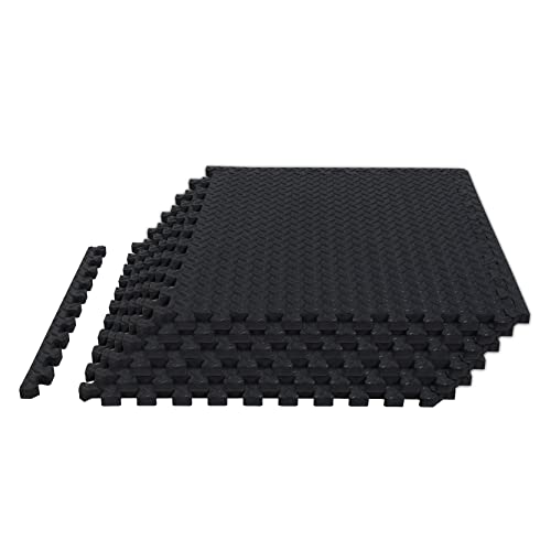 TCE AUPM001BK Interlocking Foam Mat Protective Exercise Workout Puzzle Floor Mat Tiles for Home Gym Equipment - 6 Pieces, 24 Square feet, Black - color: Black
