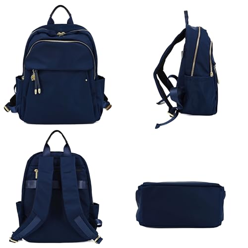 M-ioi-M Medium Backpack Purse for Women, Fashion Nylon Daypack with Gold Hardware, Lightweight Water-Resistant Rucksack for College, Work, Travel, Everyday Use, Fits 13–14" Laptop (Navy Blue,Medium) - color: Navy Blue,medium