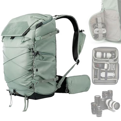 LEOFOTO 35L Camera Backpack for Photographer, Lightweight Waterproof Travel Camera Bag for Camera/Drone/15.6" Laptop, Photopraphy Bag with Side Access & Rain Cover, Tripod Compatible, 2.95KG (GREEN) - color: 35lbag+large Insert-green