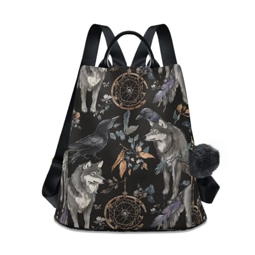 ALAZA Watercolor Black Raven and Wolf Boho Backpack Purse with Adjustable Straps - color: Multi 6