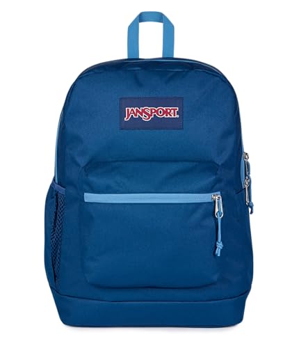 JanSport Cross Town Plus Backpack - Large Main Compartment, Side Water Bottle Pocket, 15-Inch Padded Laptop Sleeve - Color Blocked - Navy - color: Color Blocked Navy/Elemental Blue/Ele