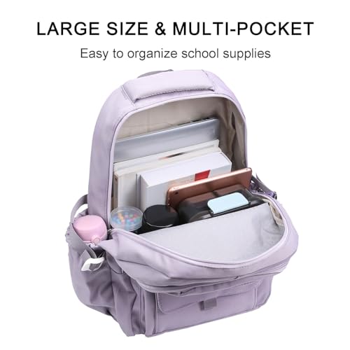 Phaoullzon Teen Girls School Backpack with Lunch Box for Boys, College Aesthetic Laptop Bookbag for Women,Purple - color: Purple