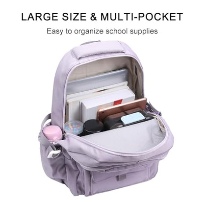 Phaoullzon Teen Girls School Backpack with Lunch Box for Boys, College Aesthetic Laptop Bookbag for Women,Purple - color: Purple