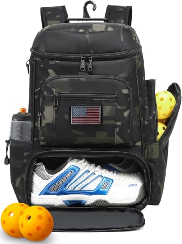 HAMBOLY Premium Pickleball Bag for Men & Women — Large Pickleball Backpack with Padded Paddle Pocket & Shoe Compartment, Tournament Ready with Insulated Cooler & Fence Hook - color: Dark CM