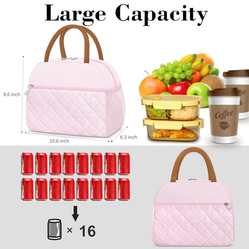 Coobiiya Lunch Box Lunch Bag for Women Men - color: Embroidered Pink