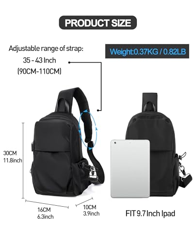 SEAFEW Small Black Sling Crossbody Backpack Shoulder Bag for Men Women, Lightweight One Strap Back Pack Sling Bag Backpack for Hiking Walking Biking Travel Cycling USB Charger Port-Nylon - color: Black-small