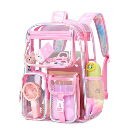 Clear Backpack for Girls Large Heavy Duty Transparent Bookbag for Middle School Kids Travel Daypacks - color: Pink Tie-dye