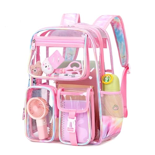 Clear Backpack for Girls Large Heavy Duty Transparent Bookbag for Middle School Kids Travel Daypacks - color: Pink Tie-dye
