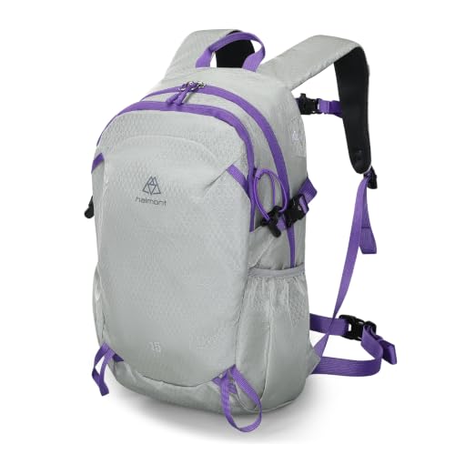 Haimont 15L Lightweight Hiking Daypack, Grey | 1.19 lb Carry, Hydration Sleeve, Trekking Pole Loops, Breathable Back Panel, Whistle - color: Grey