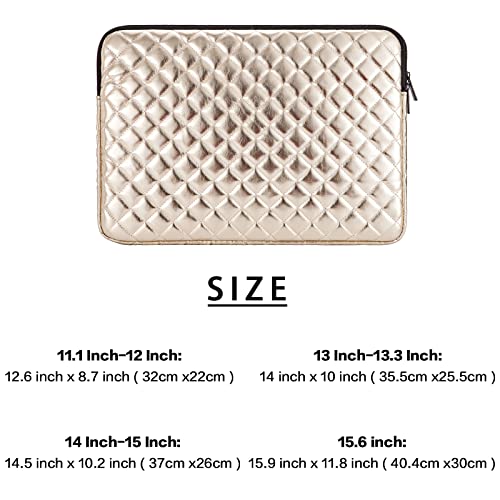 Puffy Laptop Sleeve 11 12 13 13.3 14 15 15.6 inch Case Protective Bag Quilted PU Leather Smooth Zipper Velvet Lined Padded Holder with Pocket - color: Gold Quilted, size: 11-12 Inch