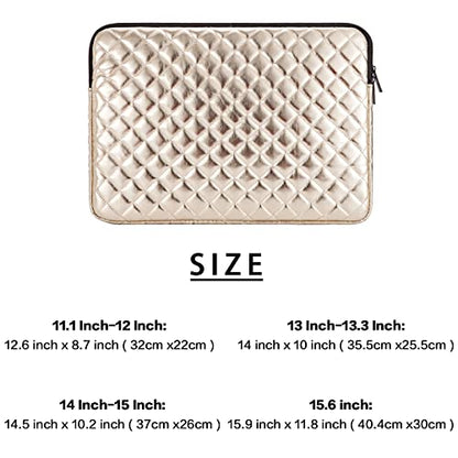 Puffy Laptop Sleeve 11 12 13 13.3 14 15 15.6 inch Case Protective Bag Quilted PU Leather Smooth Zipper Velvet Lined Padded Holder with Pocket - color: Gold Quilted, size: 11-12 Inch