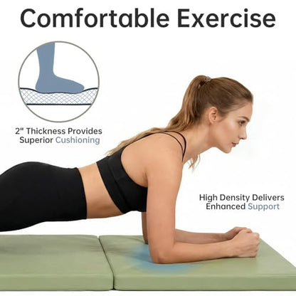 Foldable Yoga Mat, 2 Inches Extra Thick Non-Slip Design Fitness Mats,Better cushioning and shock-absorbing Multi-Purpose Exercise Pilates Mat for Home Studio-72 x 24 x 2" - color: Green
