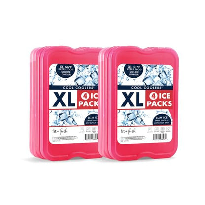 Cool Coolers by Fit & Fresh 4 Pack XL Slim Ice Packs, Quick Freeze Space Saving Reusable Ice Packs for Lunch Boxes or Coolers - color: Pink (8 Pack)