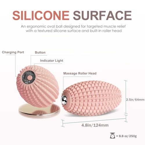 Silicone Vibrating Massage Ball with Rolling Head, 3-Speed Myofascial Massage Roller for Plantar Fasciitis Relief, Hip & Psoas Release, Trigger Point Therapy for Neck, Back, Foot (Pink) - color: Pink